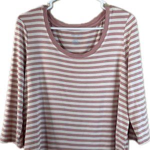 Womens Cynthia Rowley Pink & White stripe Top. Size Med 3/4 Sleeves Tunic style